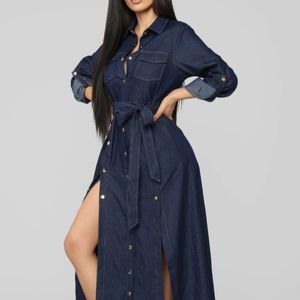 The Round Up Denim Maxi Dress